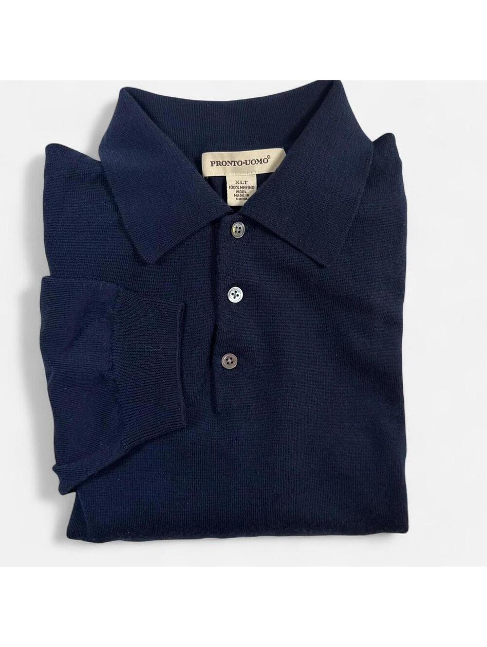 Pronto-Uomo Polo Sweater Men’s XLT Merino Wool Long Sleeve